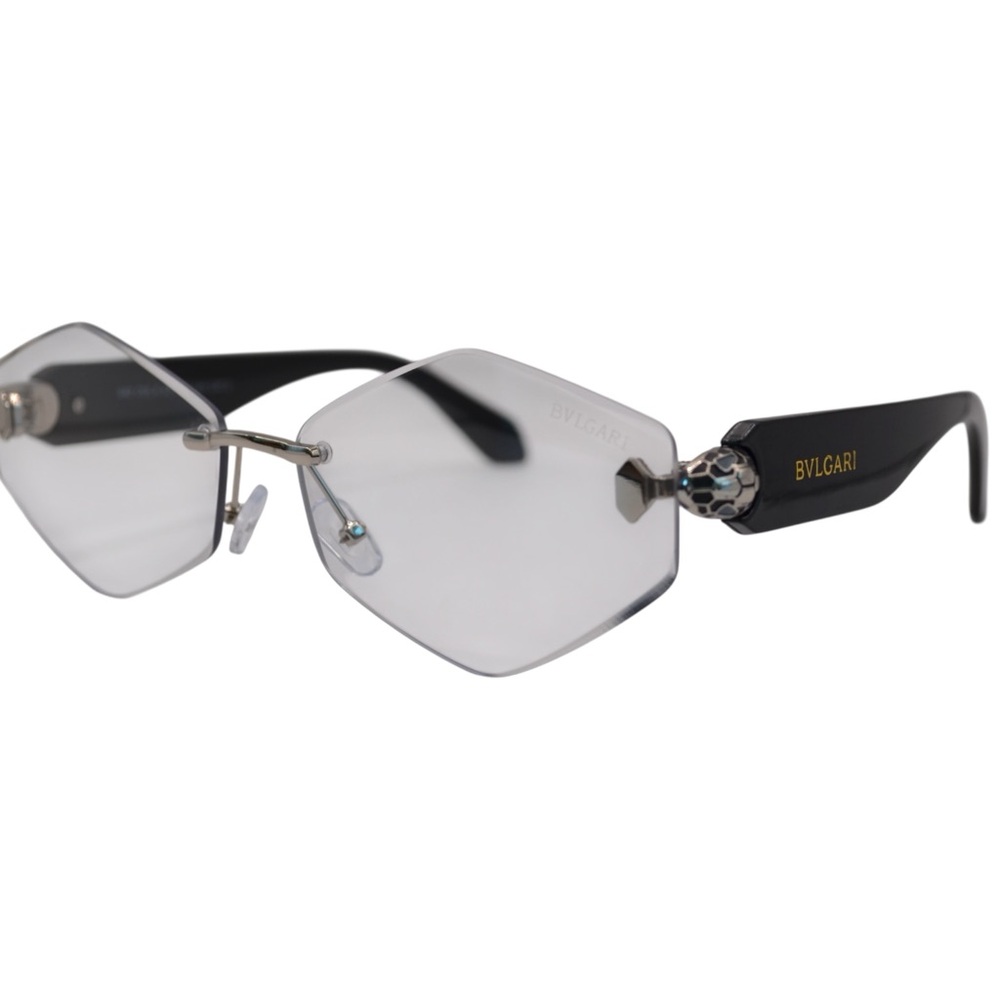 BVLGARI Women’s Rimless Eyeglasses | Silver/Black | Blue Blocker + Transitions